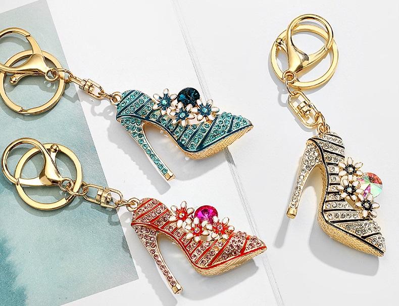 Llaveros Elegantes Zapato de Tacón Alto con Diamantes de Imitación Regalo Ideal para Bolso Calidad Superior