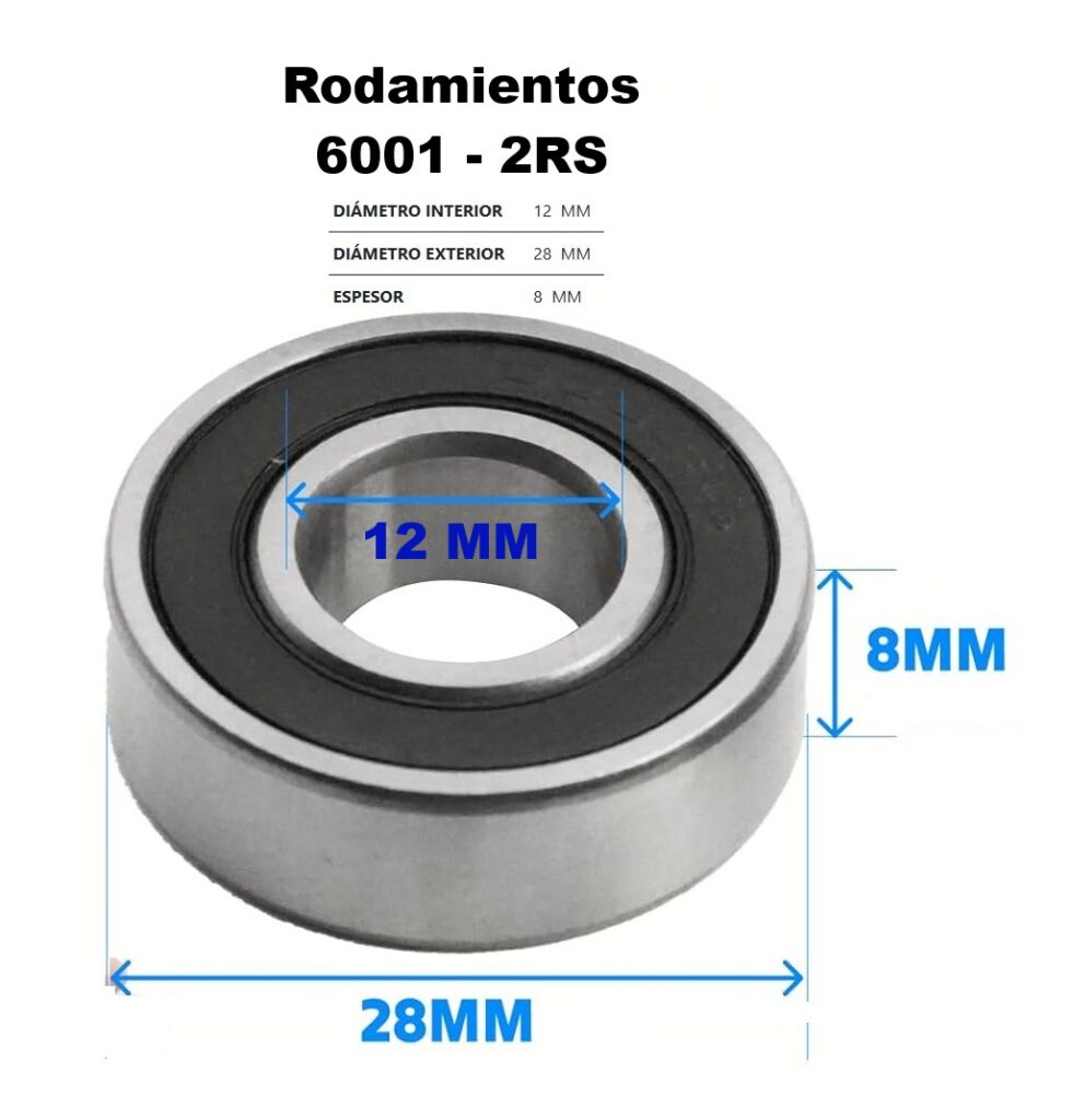 Rodamientos 6001-2RS,12x28x8 mm, Doble Sellado, Alta Durabilidad, Silencioso y Resistente