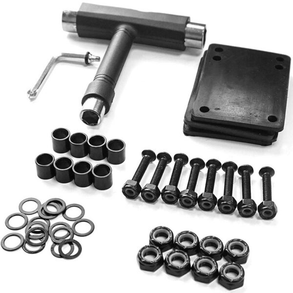 Kit montaje y mantenimiento Skate T-Tool Riser Pads Tornillos Tuercas Espaciadores